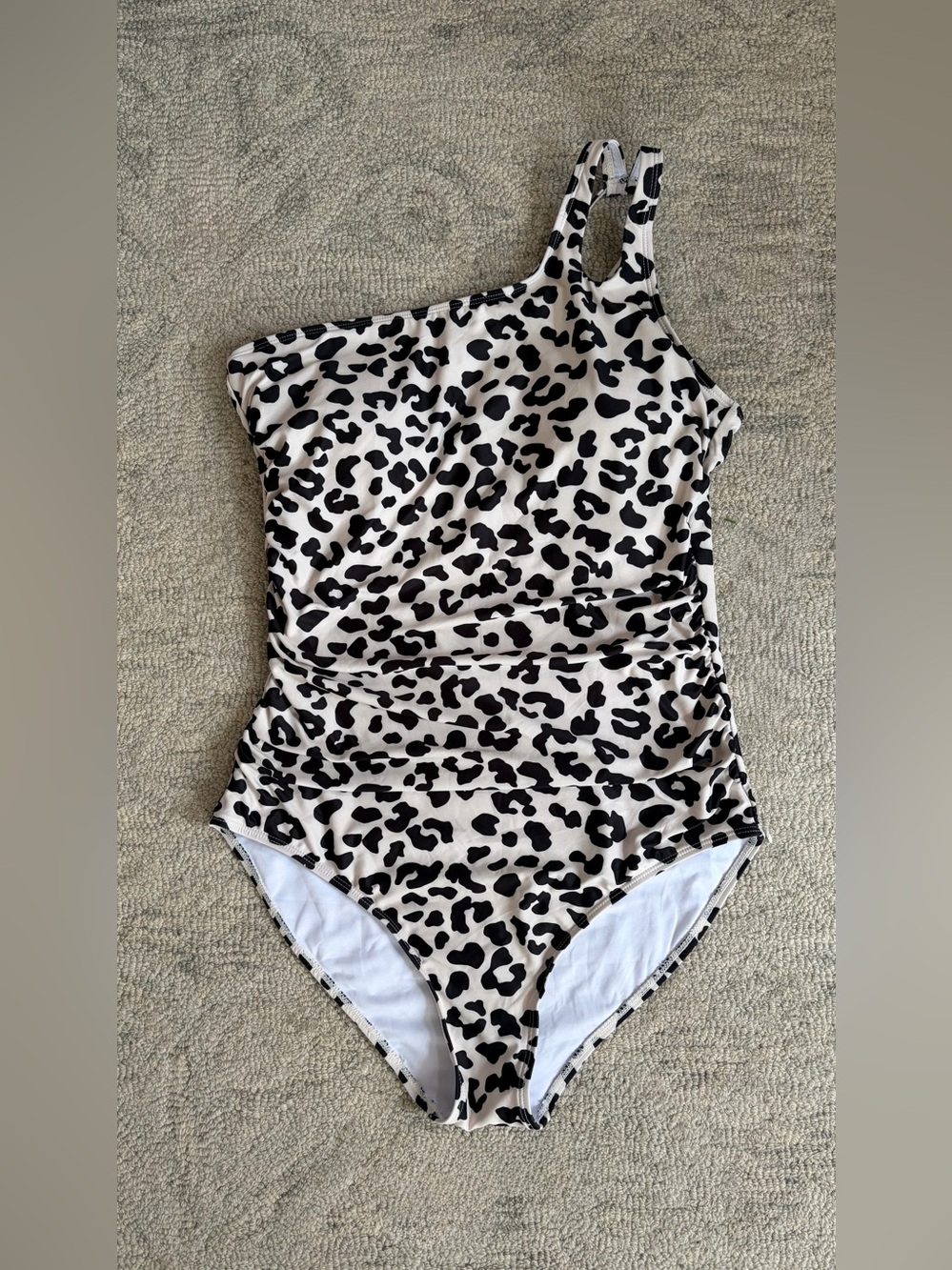 Holipick XL One Shoulder Leopard Print Ruched One Piece Swimsuit